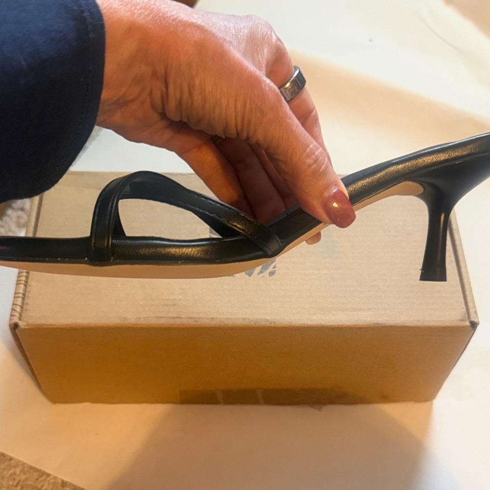 Black Strappy Kitten Heel Slide - Picture 3 of 5